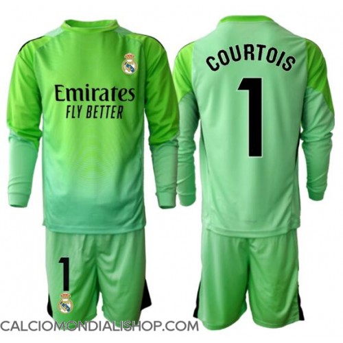 Maglie da calcio Real Madrid Thibaut Courtois #1 Portiere Seconda Maglia Bambino 2025-26 Manica Lunga (+ Pantaloni corti)